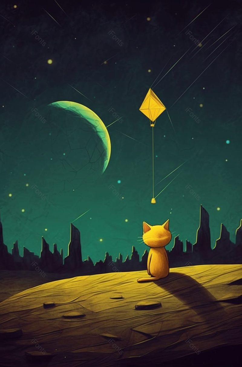 手绘卡通童趣的猫咪仰望星空插画,插画/手绘图,插画/手绘图库,插画/手绘图下载,插画/手绘